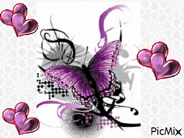 Papillon violet et coeur